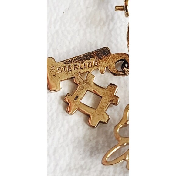 Vintage Sterling Silver Vermeil Charm Holder Necklace Heart Butterfly Number 1 - Picture 5 of 10